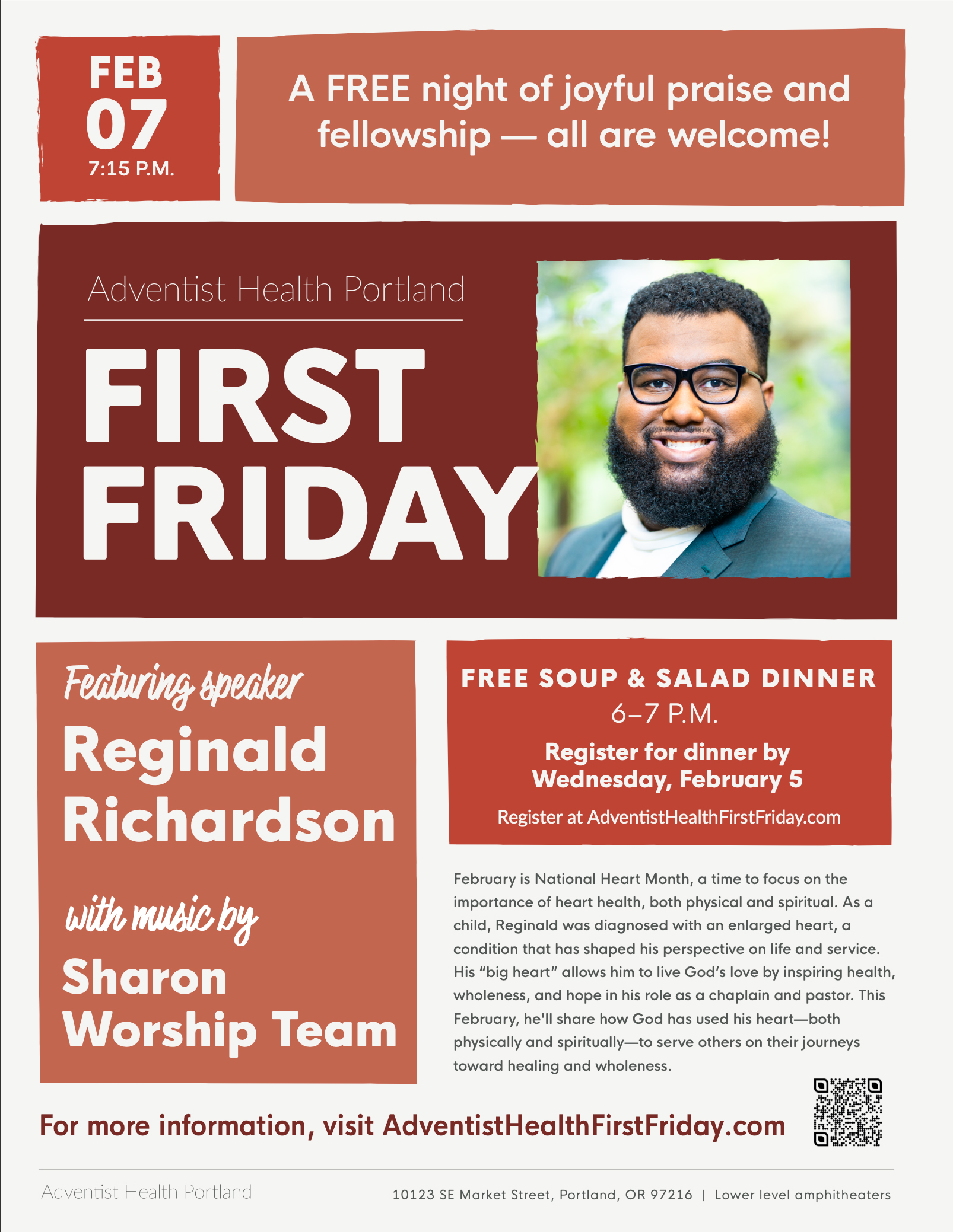 "First Friday" with photo of speaker Reginald Richardson